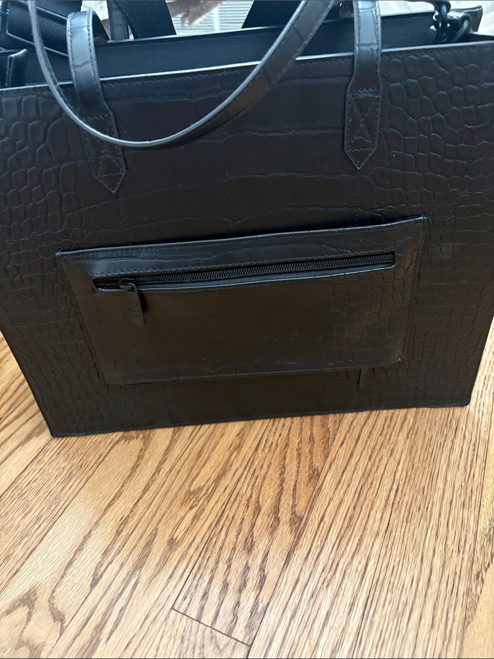 BEIS Black Croc-Embossed Tote with Padded Strap - Picture 8 of 10